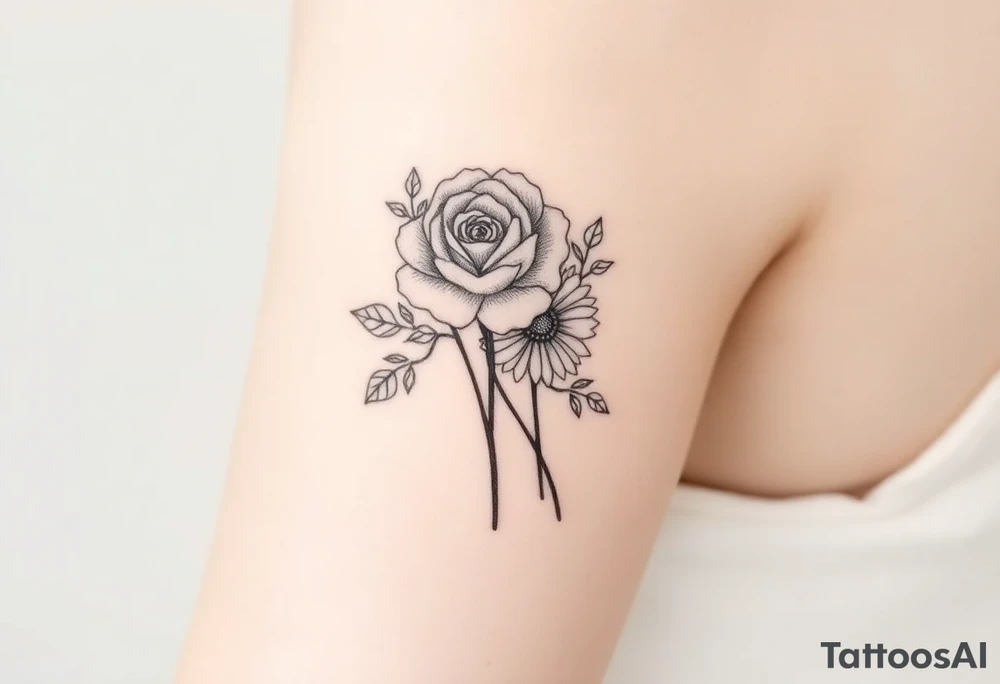 rose and chrysanthemum bouquet tattoo idea