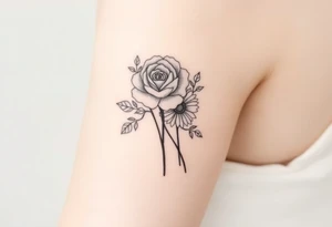 rose and chrysanthemum bouquet tattoo idea