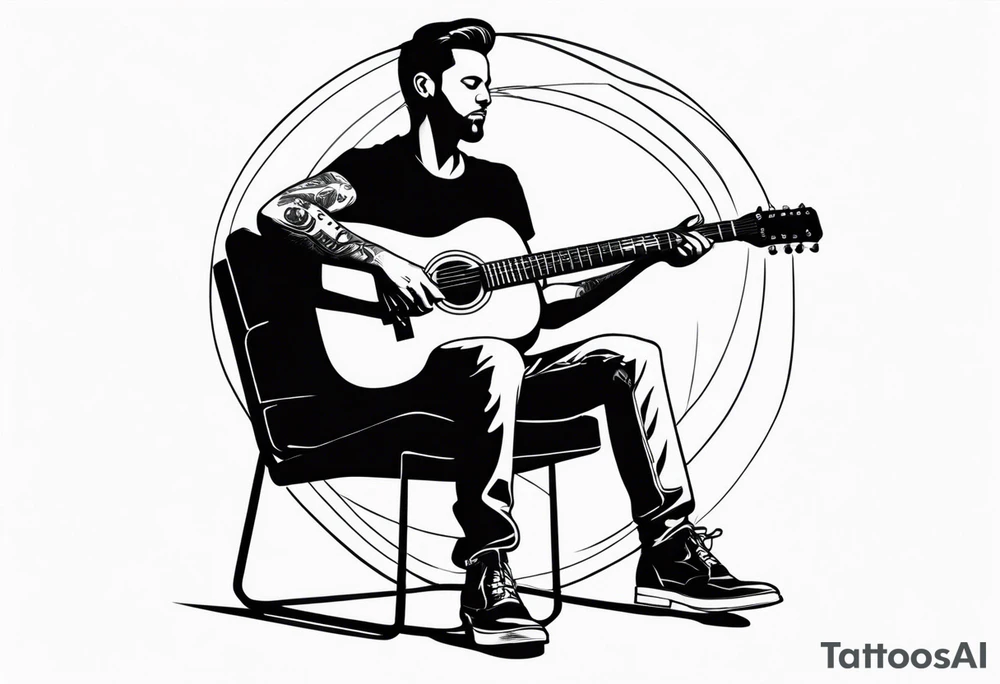 man on chair playing guitar tattoo idea