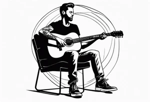 man on chair playing guitar tattoo idea