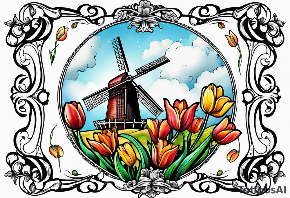 windmill and tulip tattoo idea