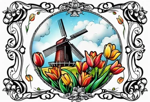 windmill and tulip tattoo idea