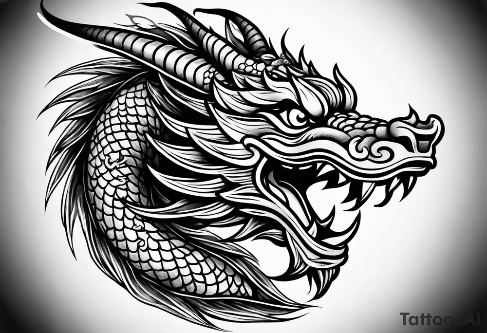 left side profile of a chinese dragon face tattoo idea