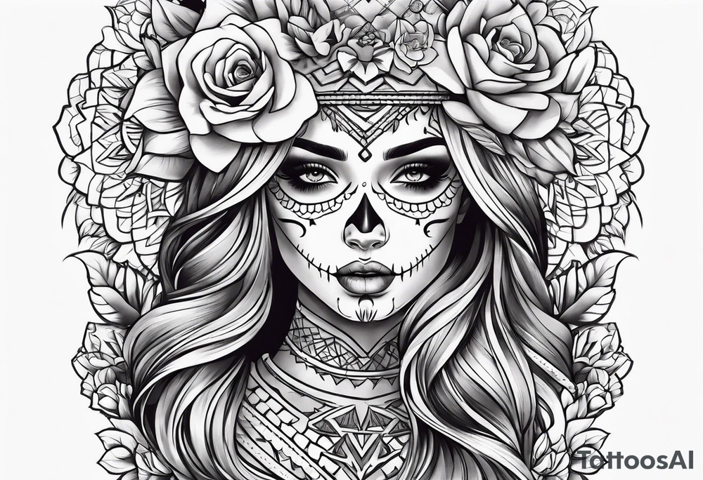 muertos style girl stretched horizontally tattoo idea