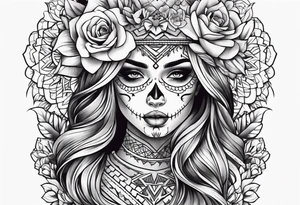 muertos style girl stretched horizontally tattoo idea