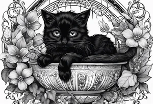 Ethereal witchy garden black cat spider black wudow tattoo idea