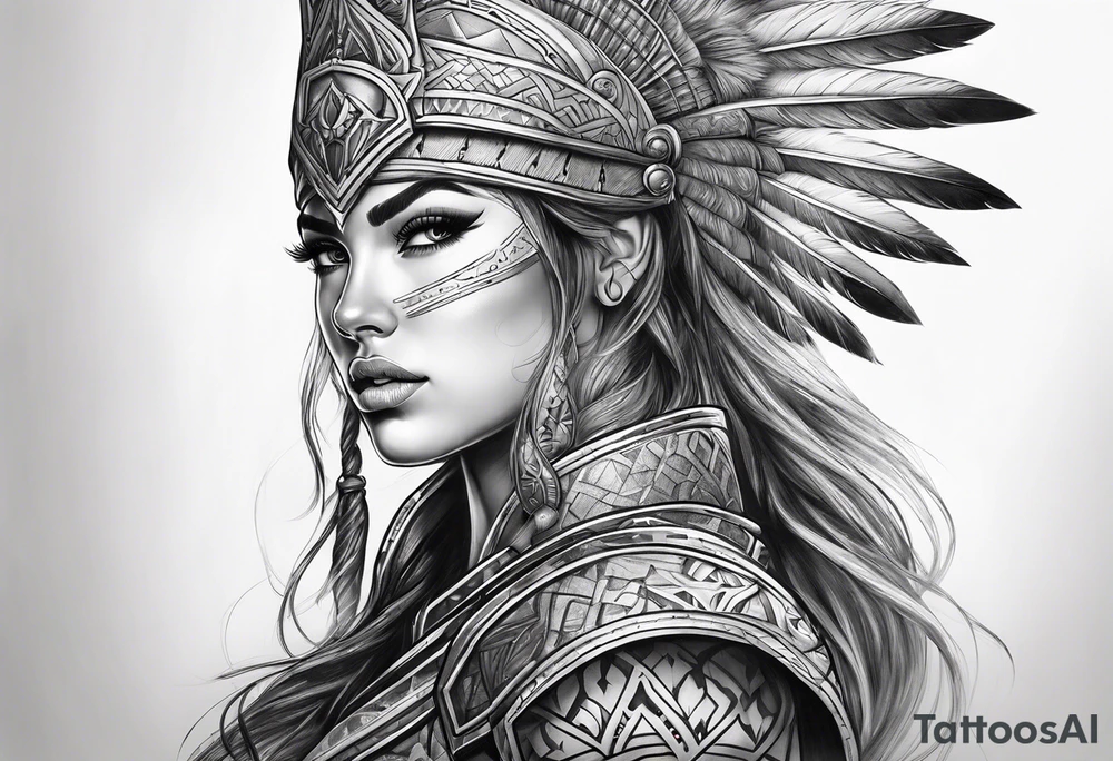 Realistic warrior girl tattoo idea
