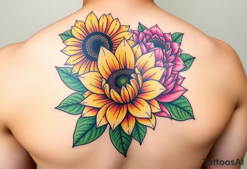 Sunflower, peony, cherry blossom, lotus, Delilah’s tattoo idea