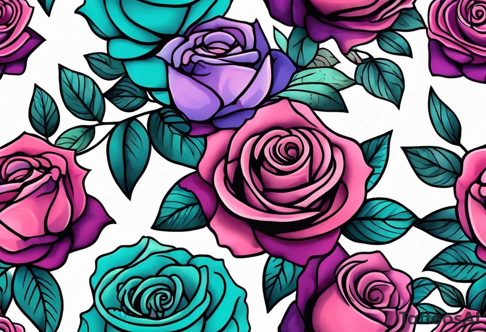 roses, teal, pink, purple tattoo idea