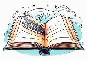 Open book, fantasy coming to life from inside, whimsical, small tattoo idea