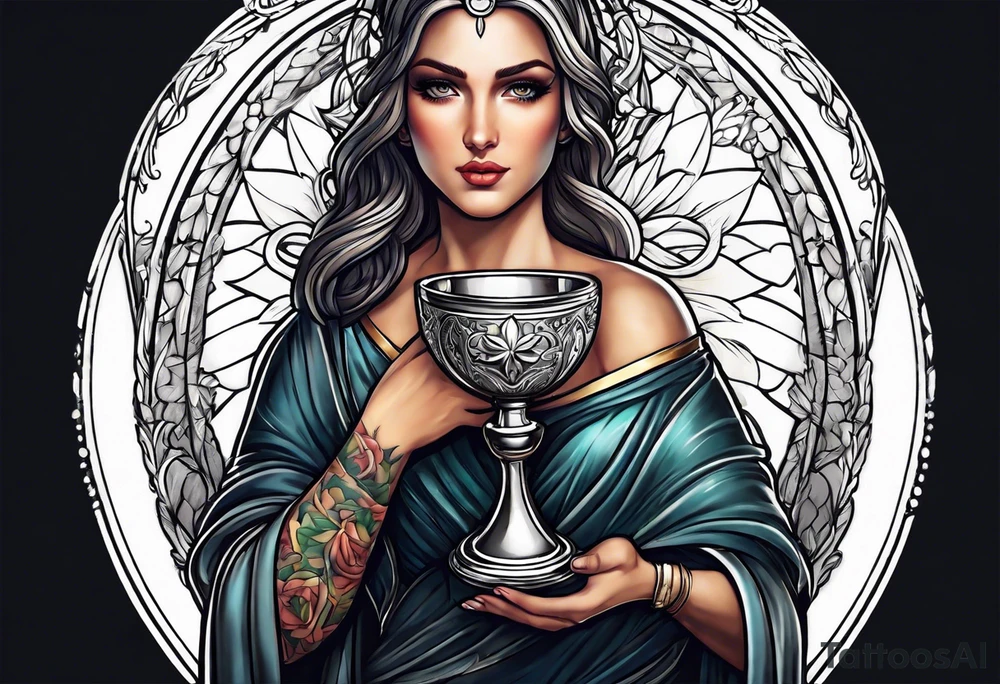 Female saint holding a chalice tattoo idea