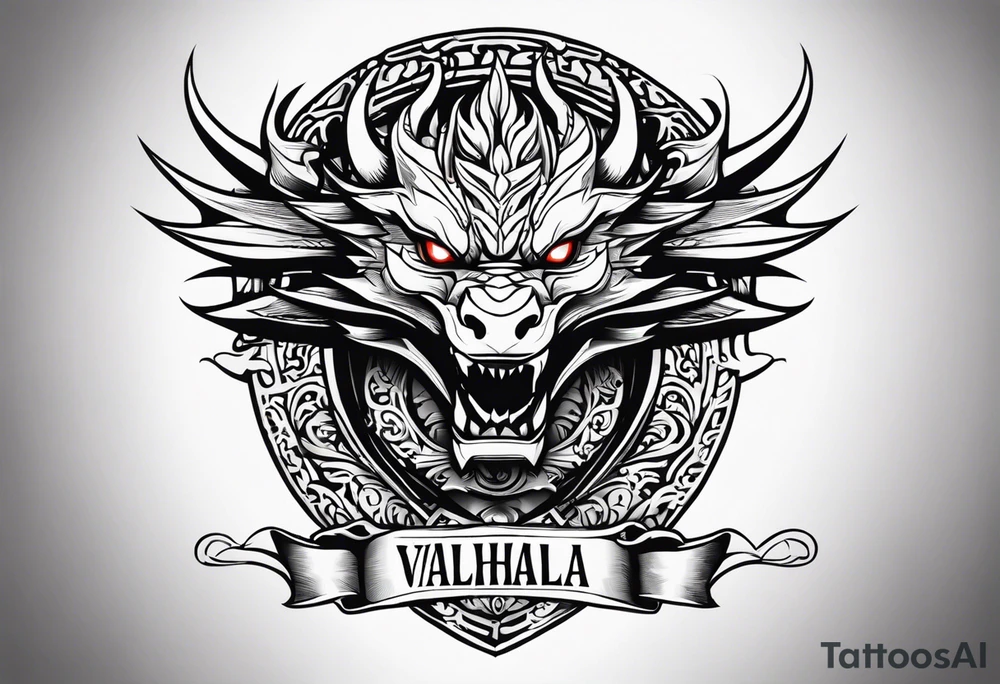 Valhalla sword shield dragon head tattoo idea