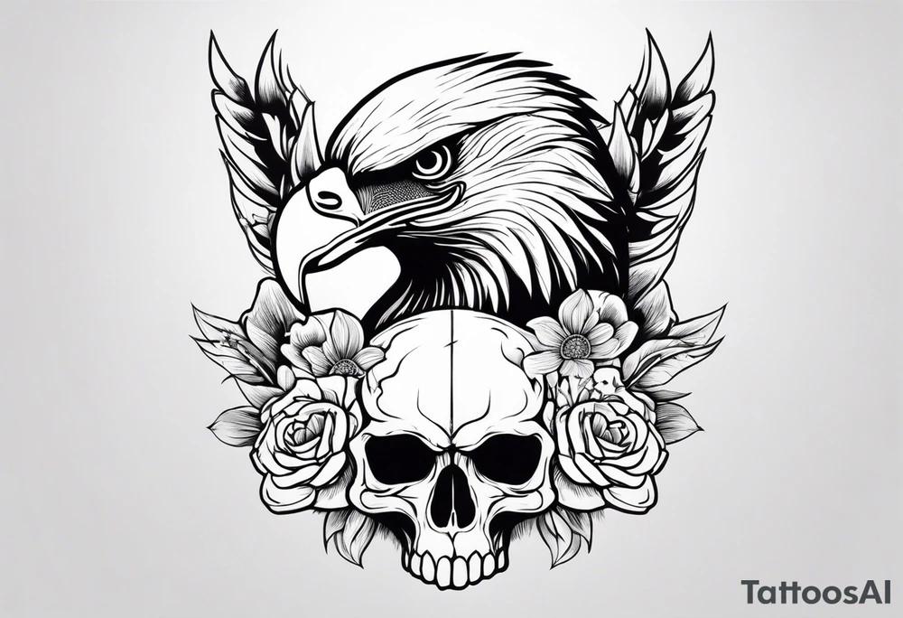 incorporate an eagle, with skull and flowers, can you make it vertical tattoo idea