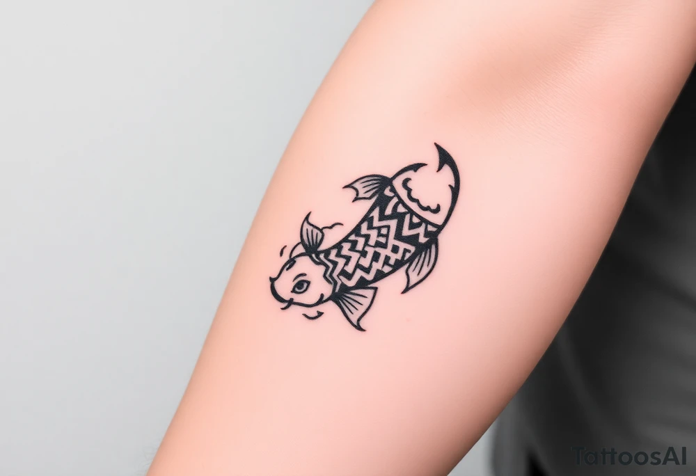 traditional koi fish swimming upstream through turbulent waves tattoo idea