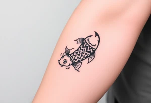 traditional koi fish swimming upstream through turbulent waves tattoo idea