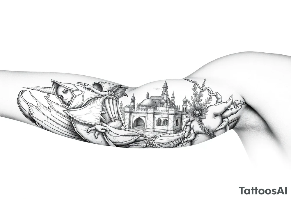 Underwater Atlantis arm sleeve tattoo idea
