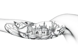Underwater Atlantis arm sleeve tattoo idea