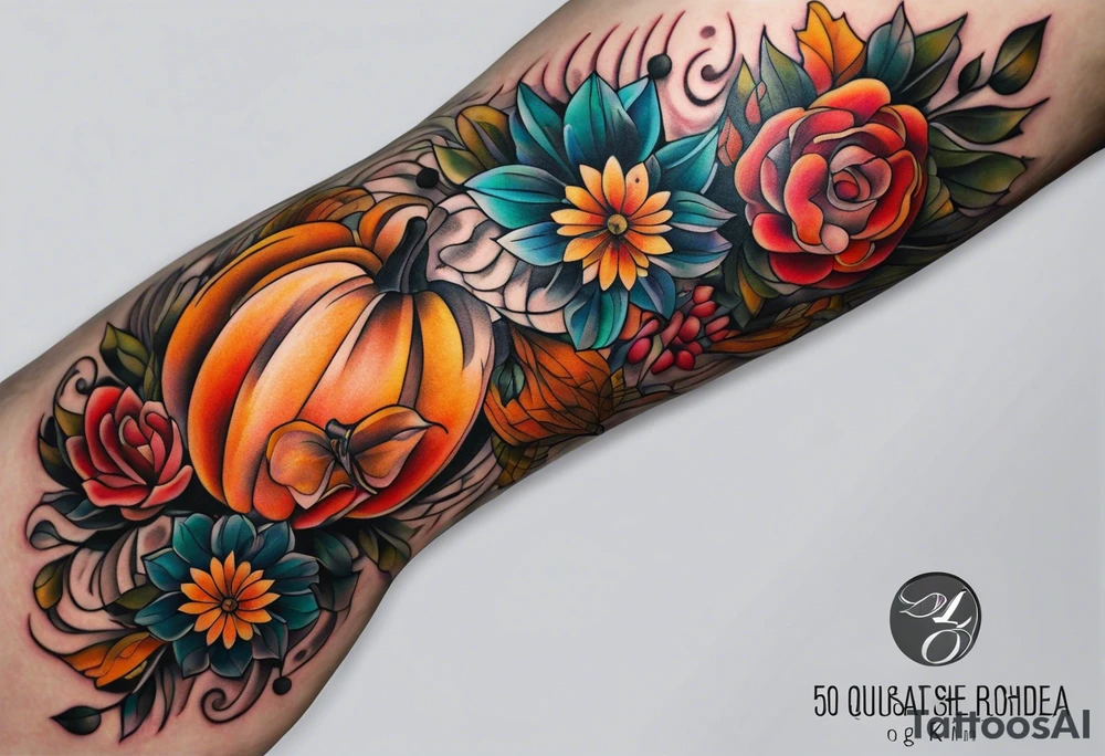 knee tattoo in fall color tattoo idea