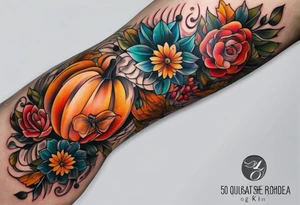 knee tattoo in fall color tattoo idea