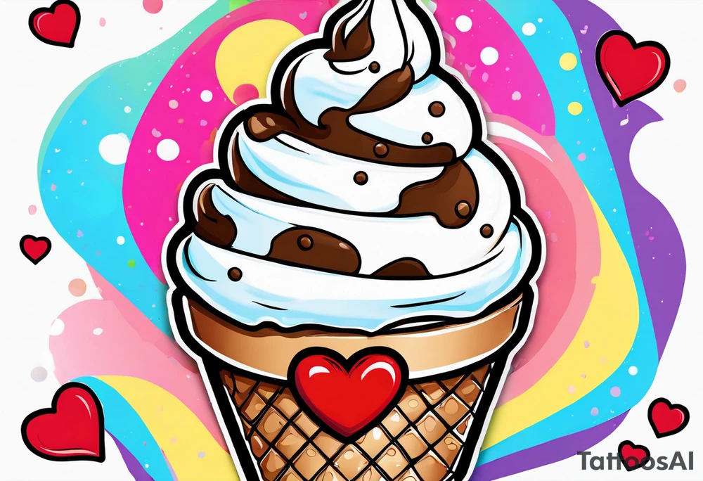 sketch chocolate chip ice cream cone with one red heart tattoo idea