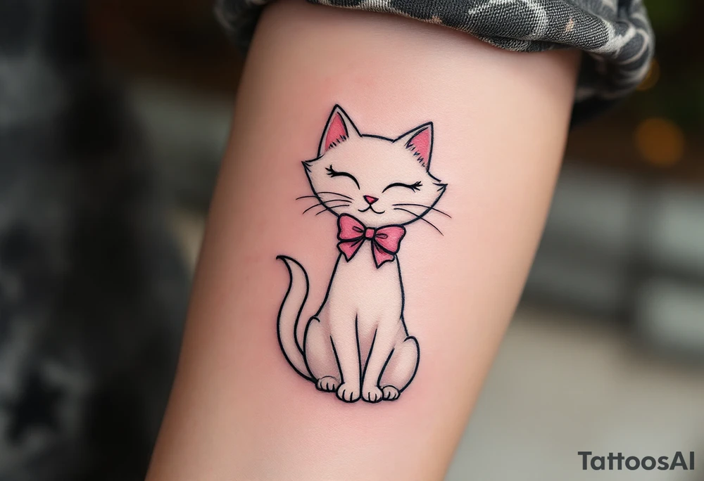 This pink-bowed white cat tattoo captures Marie’s sassy charm straight from The Aristocats. tattoo idea