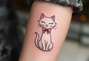 This pink-bowed white cat tattoo captures Marie’s sassy charm straight from The Aristocats. tattoo idea