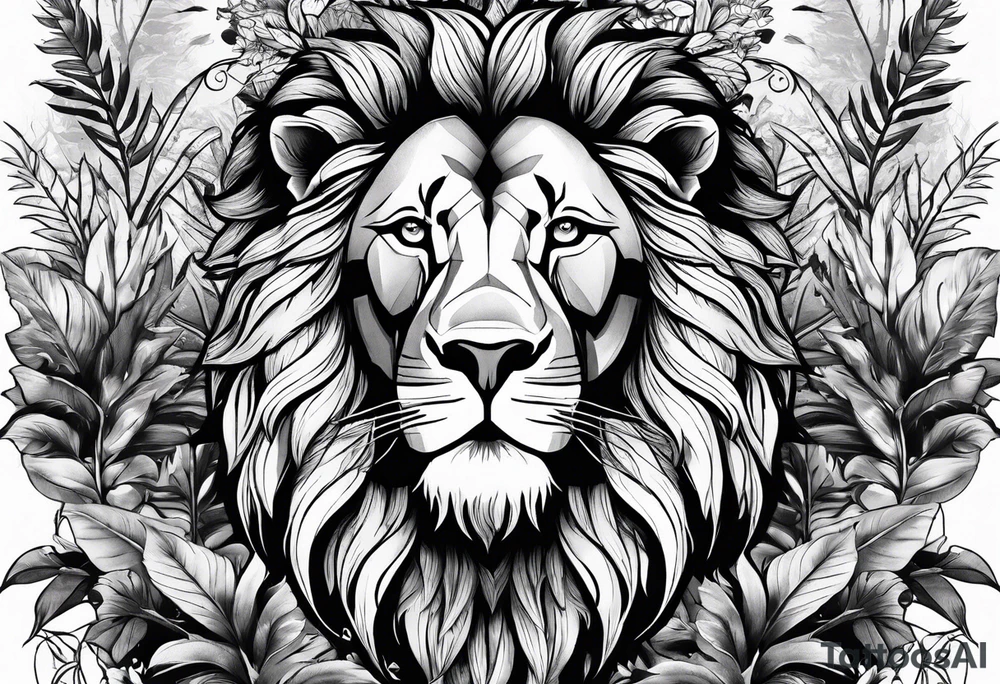 Lion in jungle tattoo idea