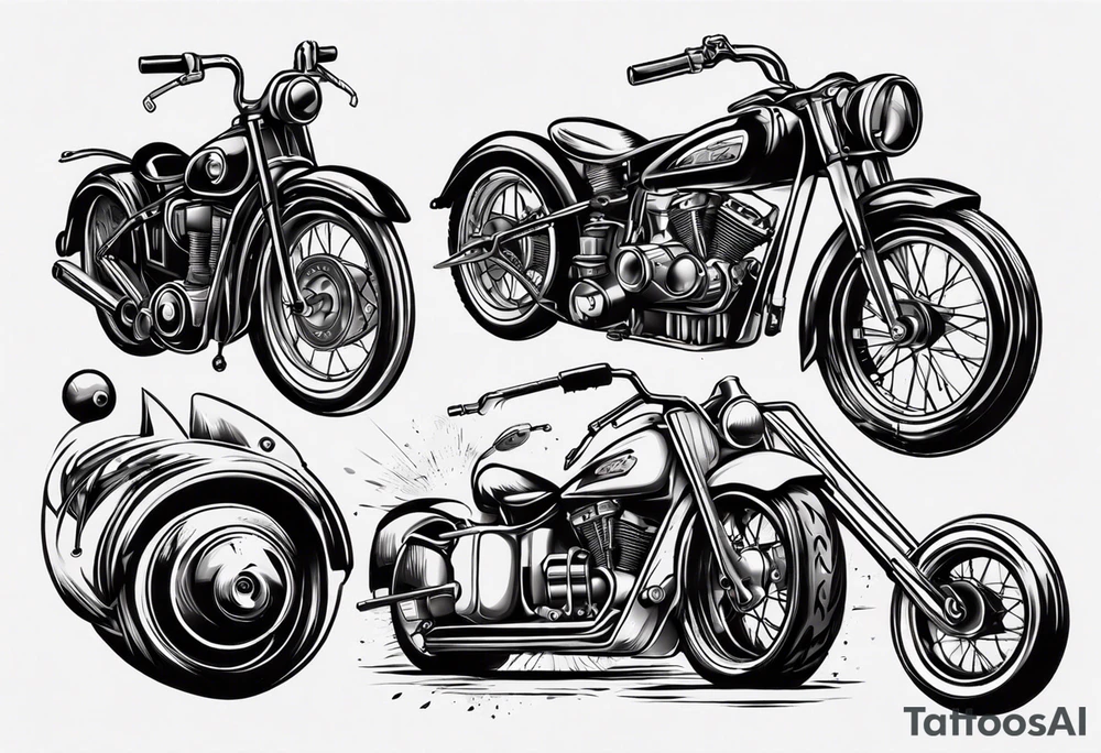 Motorcycle and an old vintage classic car tattoo idea