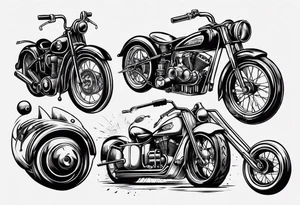 Motorcycle and an old vintage classic car tattoo idea