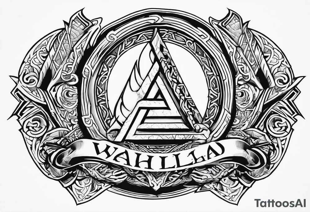Valhalla sword shield dragon axe Valknut tattoo idea