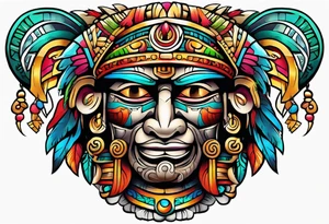 Colorful Mayan chaac tattoo idea