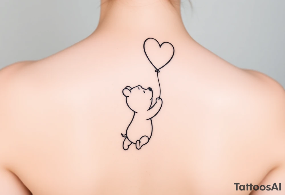 Winnie the pooh with a big heart balloon tattoo idea