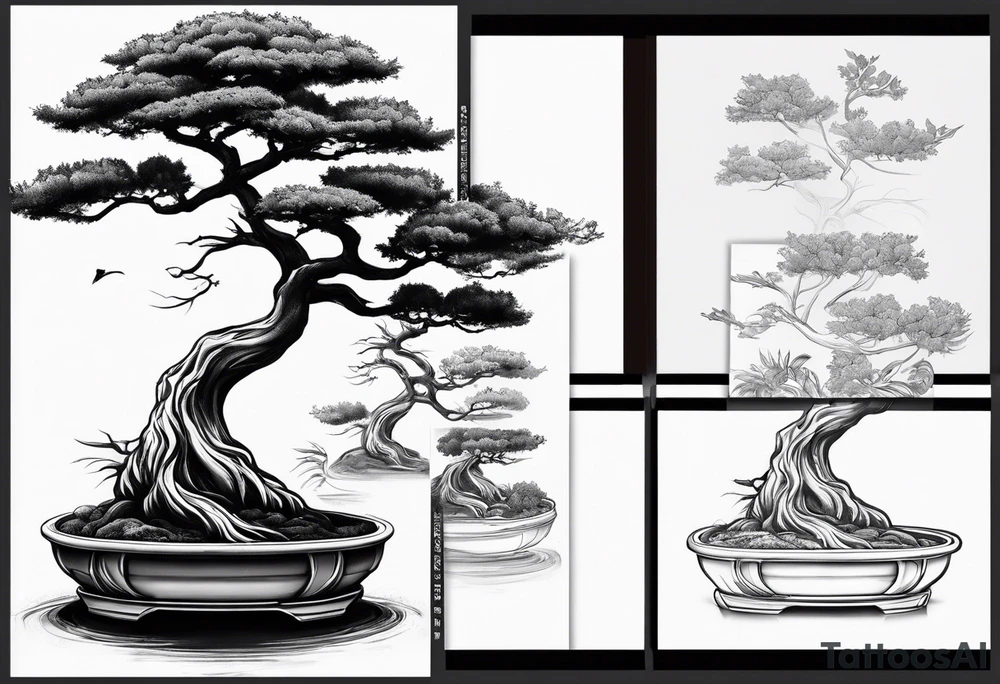 bonsai tree with one side that has more foliage than the other. Mean to fit under an arm on a rib cage. tattoo idea