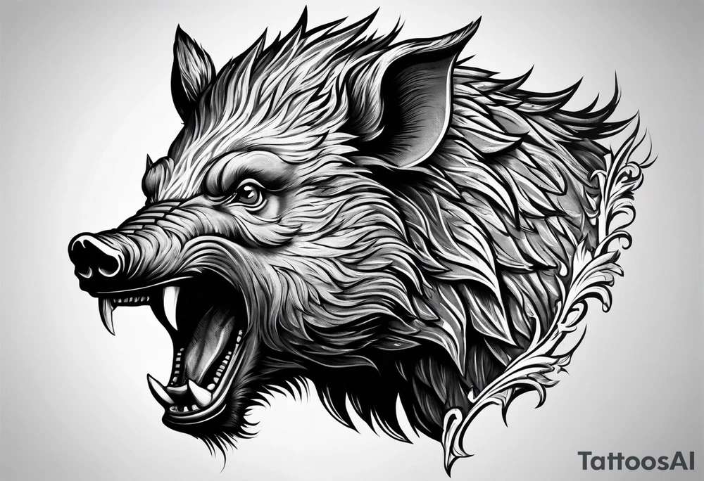 angry boar front tattoo idea