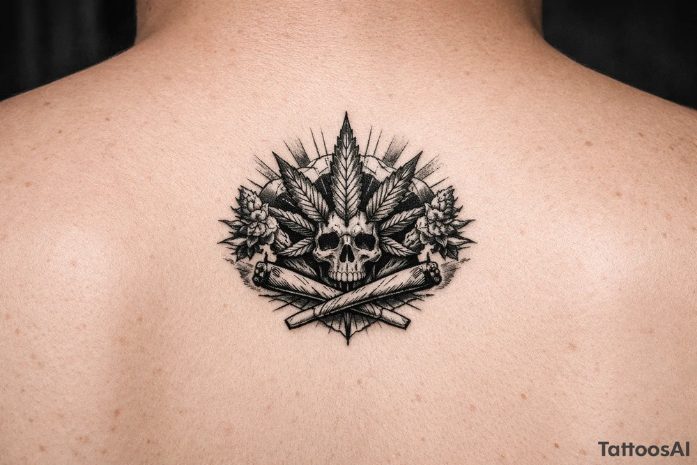 Topek marichuany na klatce piersiowej z ladnymi detalami tattoo idea