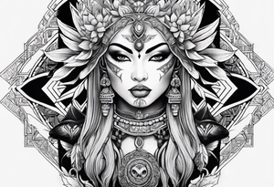 kali, alien goddess, valkrye, pirate, zen, pachamama, lotus, blank panther, eagle, skull, 5D, nueva gaya tattoo idea