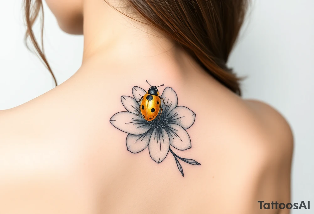 Golden or yellow ladybug on a flower small tattoo idea