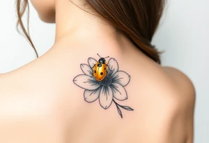 Golden or yellow ladybug on a flower small tattoo idea
