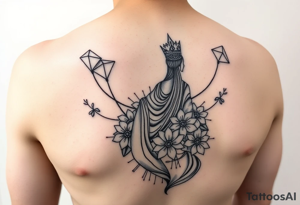Goddess kites flowers queen tattoo idea