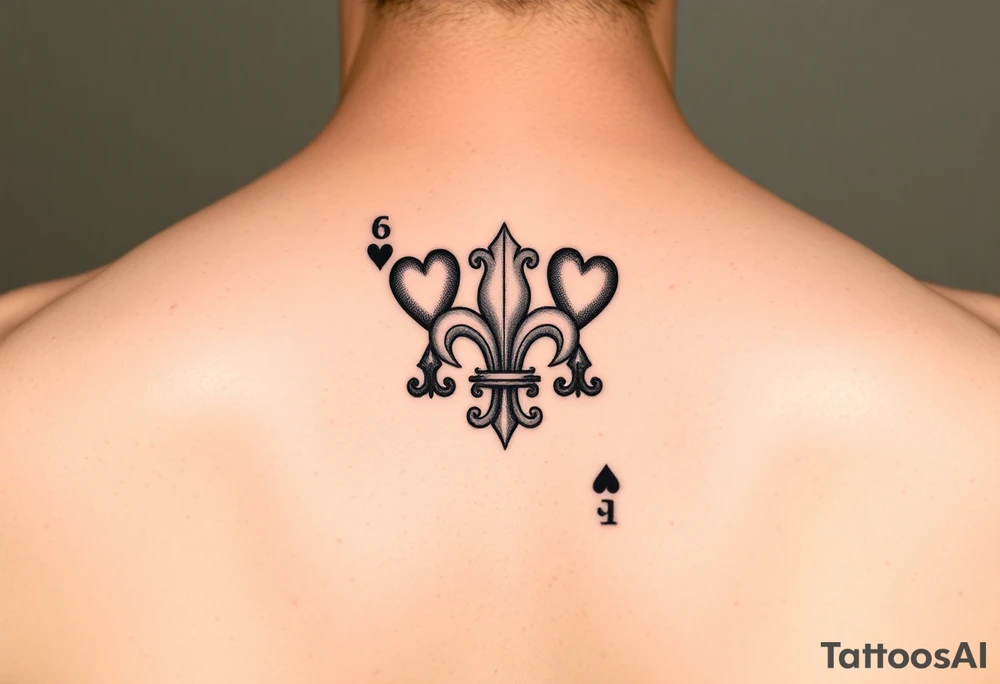 6 of hearts card with fleur de lis as the hearts tattoo idea