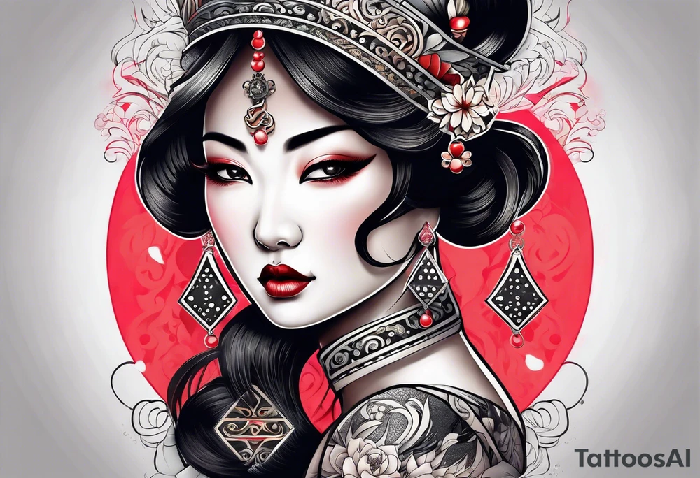Asian Queen Of Spades tattoo sleeve tattoo idea