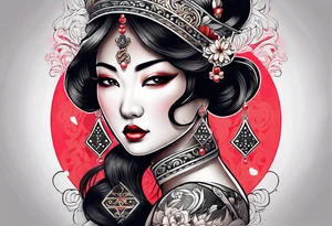 Asian Queen Of Spades tattoo sleeve tattoo idea