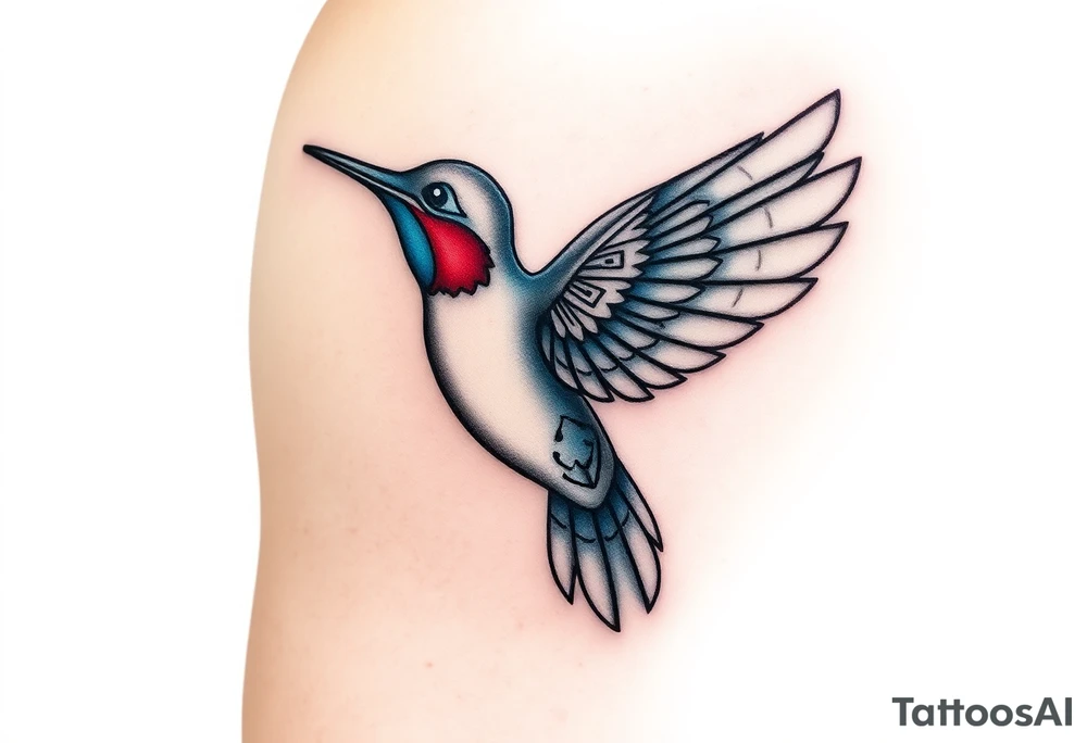 hummingbird with wings made of hieroglyphic symbols(only red , blue and black are possible colors) tattoo idea
