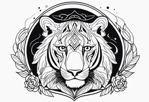 leão poderoso com relógio e bússola no fundo tattoo idea