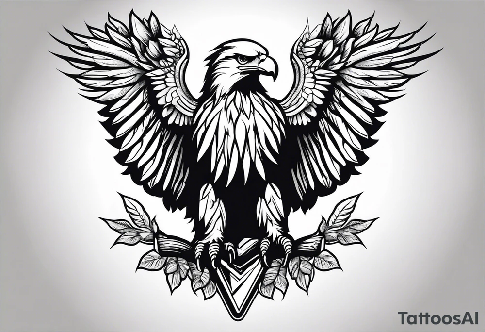 realistic eagle full body  sit face front tattoo idea