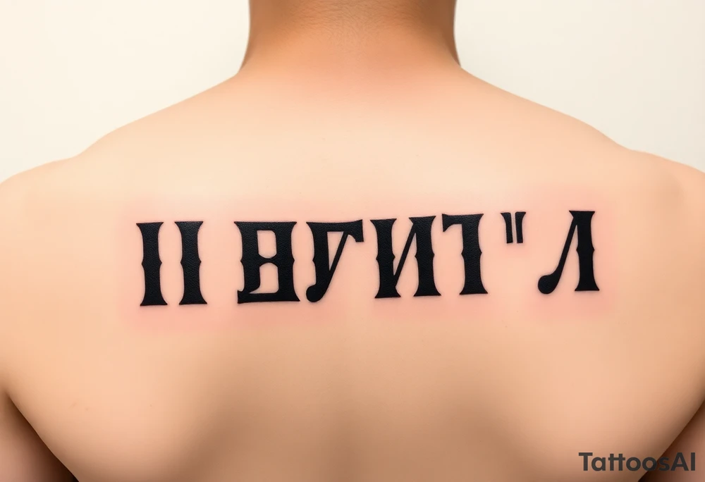 "Prison-style tattoo with text 'ПРАВИЛА НЕТ' in bold Cyrillic letters, but each letter is made of:  
- Binary code (0 and 1)  
- Micro-quotes from 'Generation P' (0.3mm font)  

Style: Faded jailhouse ink, uneven lines. Placement: Ribs. Black/blue ink only." tattoo idea