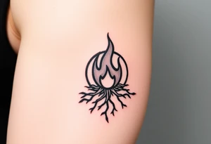 a round flame imprisoned in a roots circle tattoo idea
