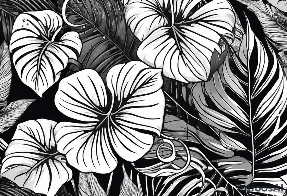 Monstera gris avec serpent tattoo idea