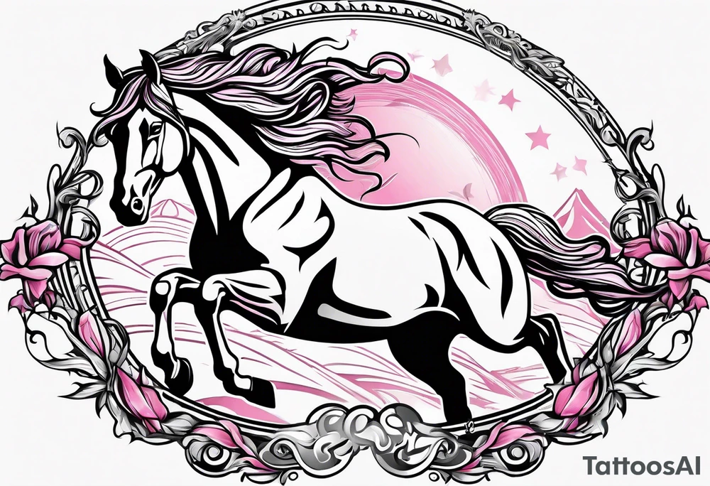 Turn pink ribbon into bucking horse tattoo idea
