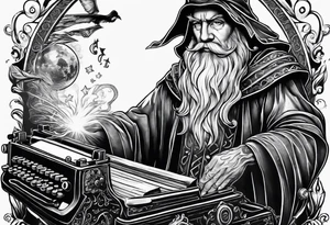 wizard coming out of a typewriter tattoo idea